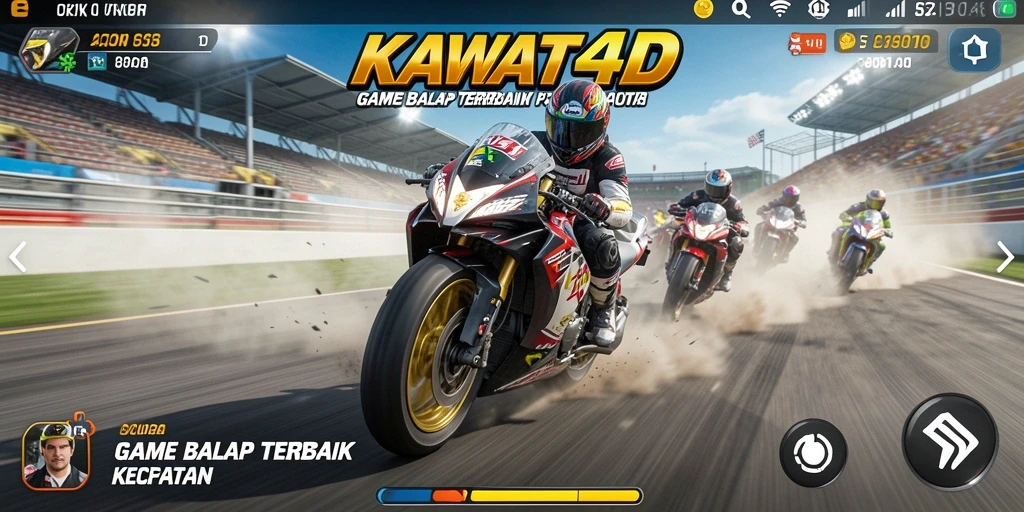 Tampilan gameplay KAWAT4D dengan mobil balap beraksi di lintasan.