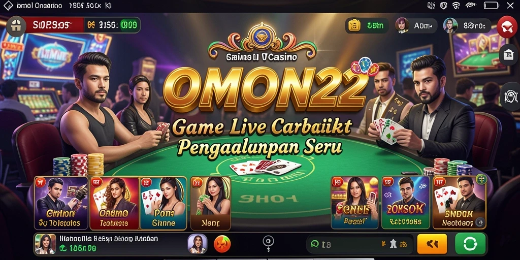 Screenshot OMON22 menampilkan dealer live yang ramah di meja permainan.