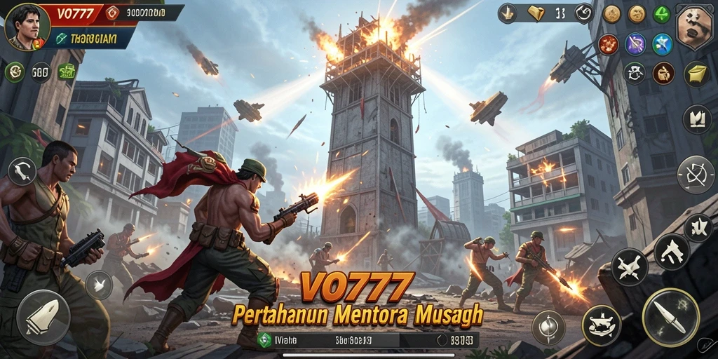 Screenshot menampilkan pertempuran menara yang intens dan strategi Tower Defense.